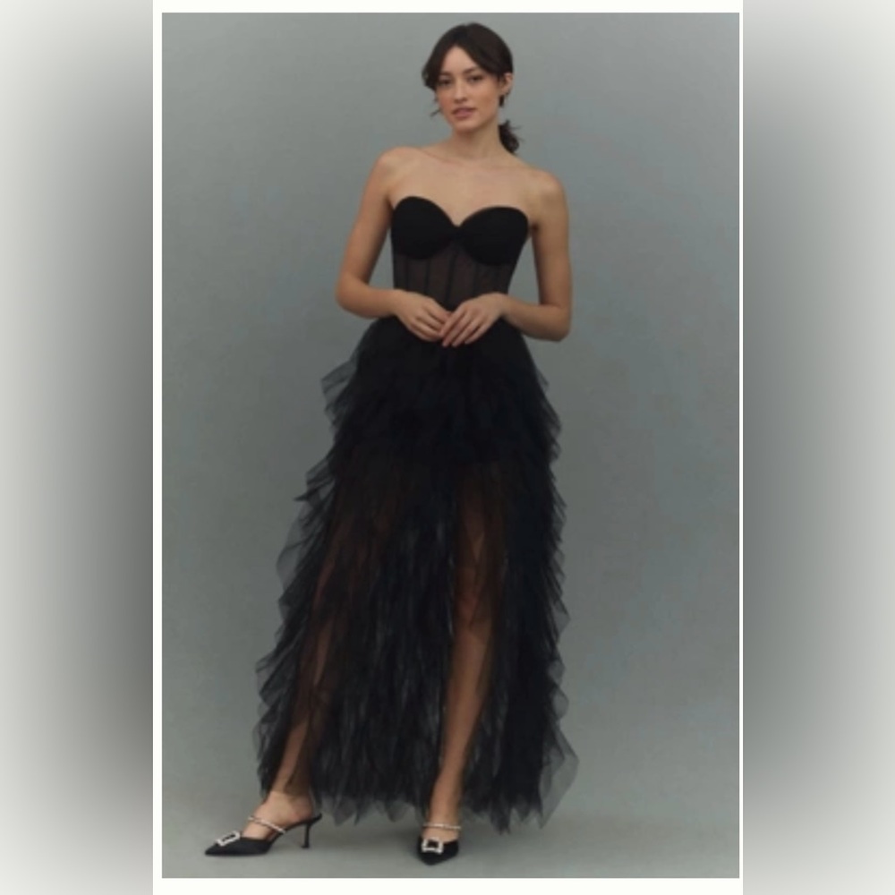 Mac Duggal Black Strapless Tulle Gown